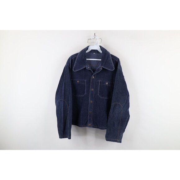 Vintage 50s 60s Streetwear Womens 44 Faded Corduroy Trucker Jacket Blue USA